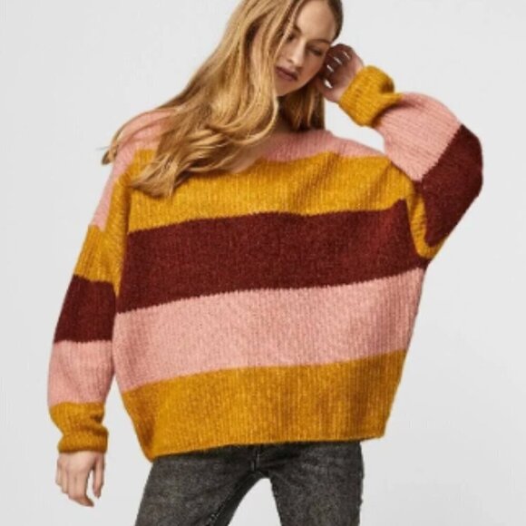 NWT VERO MODA Julie Bar Stripe V-neck Sweater Size M - Picture 1 of 14